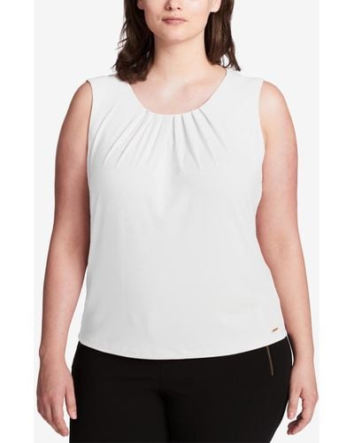 Calvin Klein Plus Size Sleeveless Pleat-neck Top - White