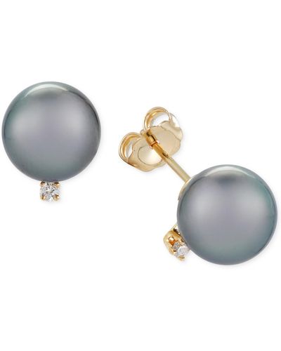Macy's Cultured Tahitian Pearl (9mm) And Diamond Accent Stud Earrings - Gray