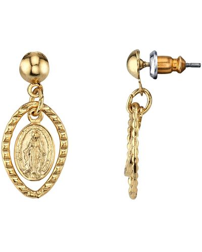 2028 14k Gold-tone Mother Mary Medallion Post Drop Earrings - Yellow