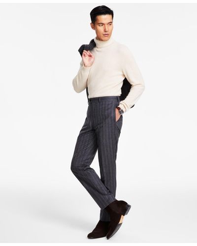 Tallia Slim-fit Stretch Pinstripe Suit Pants - White