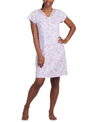 Miss Elaine Printed Lace-trim Nightgown - Blue