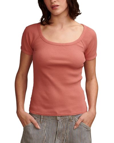 Lucky Brand Short-sleeve Rib-knit Top - Red