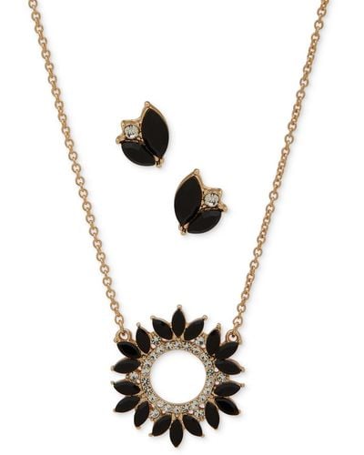 Anne Klein Gold-tone Crystal Cluster Pendant Necklace & Drop Earrings Set - Metallic