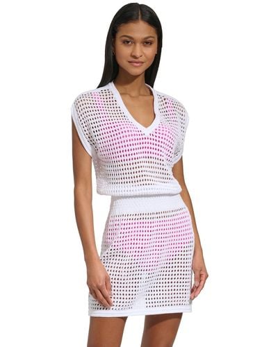 DKNY Crochet Cotton Cover-up Dress - Red