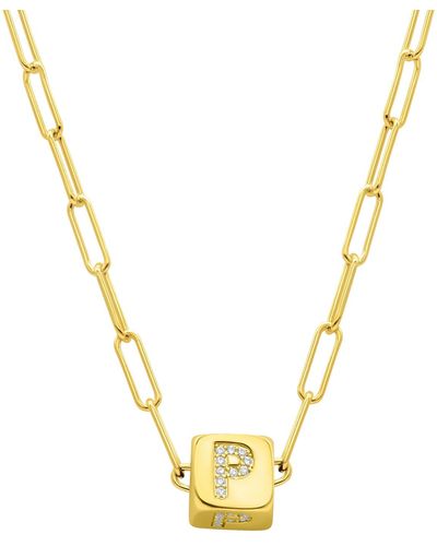 Adornia 14k Gold-plated Initial Cube Paperclip Necklace - Metallic