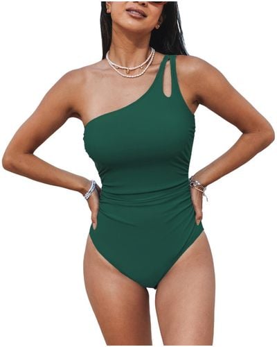 CUPSHE Tummy Control One Shoulder Cutout Slimming One Piece Swimsuit - Green