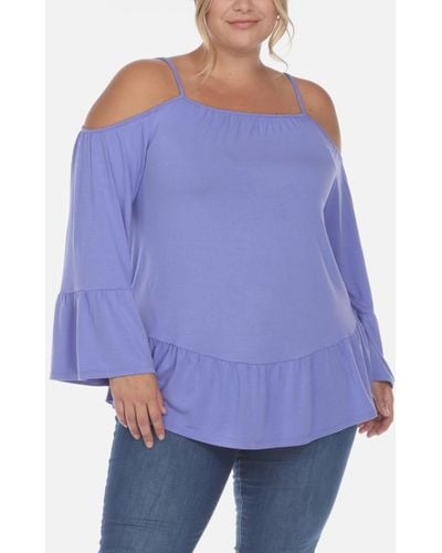 White Mark Plus Size Cold Shoulder Ruffle Sleeve Top - Purple