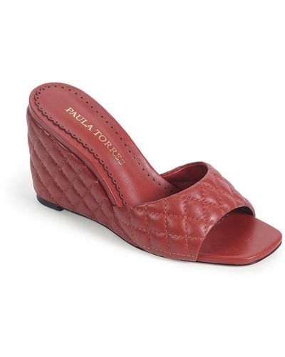 Paula Torres Monaco Wedge Slide Sandals - Red