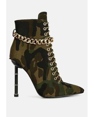 LONDON RAG Moulin Ringed Stiletto Camouflage Ankle Boot - Green