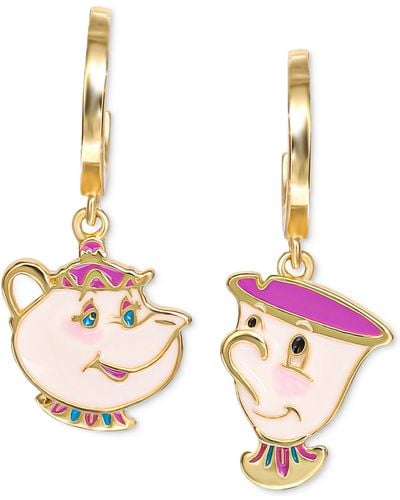 Disney Enamel Beauty And The Beast Mrs. Potts & Chip Mismatch Dangle Hoop Earrings - Pink