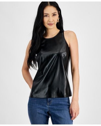 INC International Concepts Faux-leather Sleeveless Top - Black