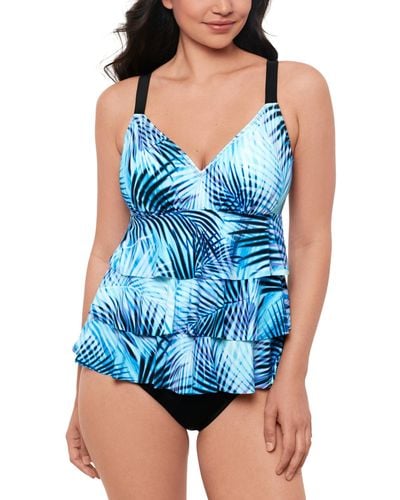 Swim Solutions Leaf It Alone Tiered Fauxkini One-piece Swimsuit - Blue