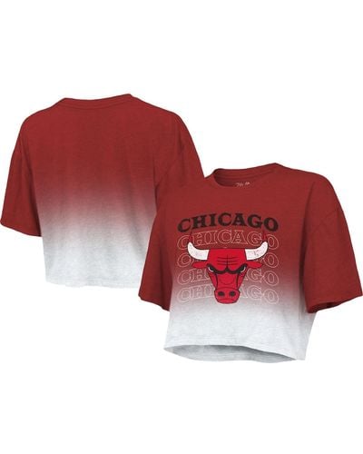 Majestic Threads Red And White Chicago Bulls Repeat Dip-dye Cropped T-shirt