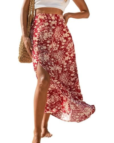 CUPSHE Red & Yellow Floral Maxi Skirt