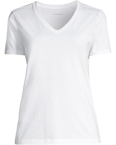 Lands' End Petite Relaxed Supima Cotton Short Sleeve V-neck T-shirt - White