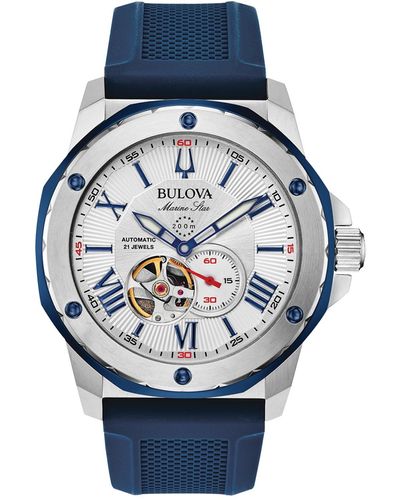 Bulova Automatic Marine Star Blue Silicone Strap Watch 45mm