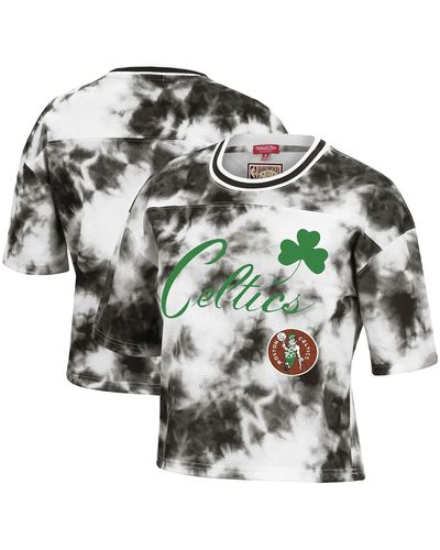 Mitchell & Ness Black And White Boston Celtics Hardwood Classics Tie-dye Cropped T-shirt - Gray