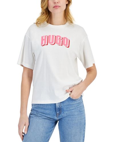 HUGO Dropped-shoulder Short-sleeve Cotton Logo T-shirt - White