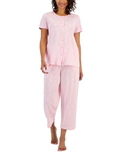 Charter Club 2-pc. Cotton Printed Cropped Pajamas Set - Pink