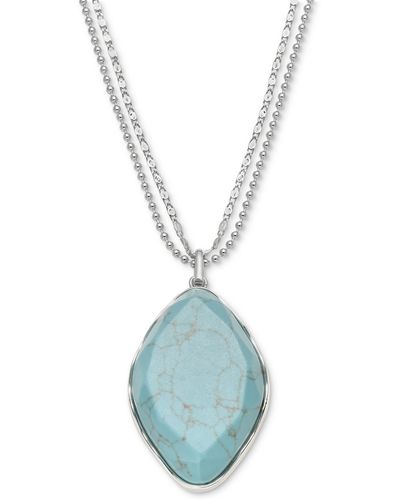Style & Co. Oval Stone Double Chain Pendant Necklace - Blue