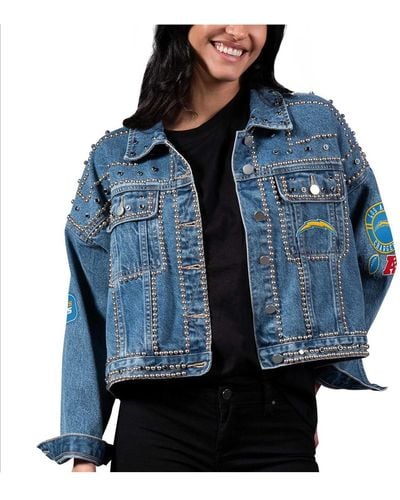 G-III 4Her by Carl Banks Los Angeles Chargers First Finish Medium Denim Full-button Jacket - Blue
