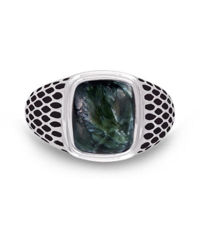 LuvMyJewelry Seraphinite Gemstone Sterling Silver Men Signet Ring - Black