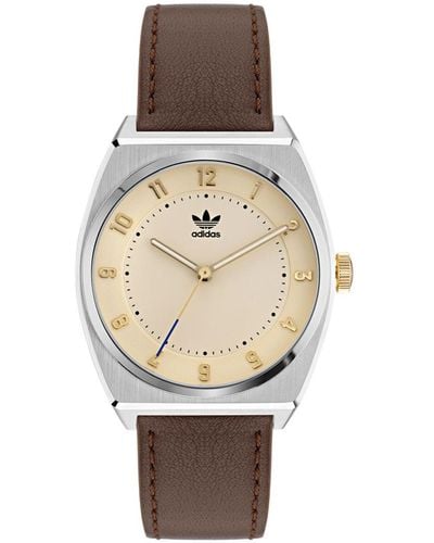 adidas Three Hand Code Two Leather Strap Watch 38mm - White