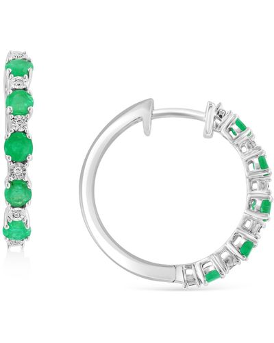 Effy Effy® Emerald (3/4 Ct. T.w.) & Diamond Accent Small Hoop Earrings In Sterling Silver, 0.81" - Blue