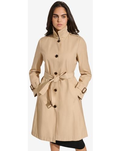 DKNY Single-breasted Pleated Trench Coat - Natural