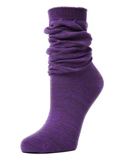 Memoi Flake Zag Sherpa Lined Lounge Socks - Purple