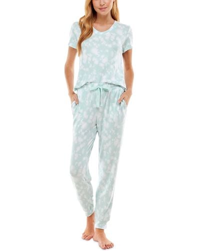 Roudelain V-neck T-shirt & jogger Pants Pajama Set - Blue