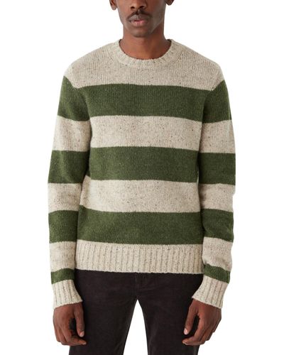 Frank And Oak Striped Crewneck Long Sleeve Sweater - Green