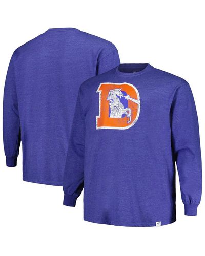 Profile Distressed Denver Broncos Big And Tall Throwback Long Sleeve T-shirt - Blue