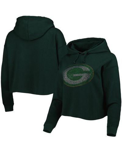Cuce Bay Packers Crystal Logo Cropped Pullover Hoodie - Green