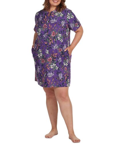 Miss Elaine Plus Size Floral Short-sleeve Gripper Robe - Purple