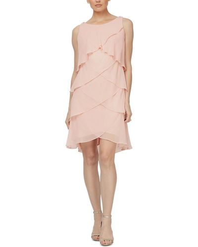 Sl Fashions Tiered Chiffon Dress - Pink