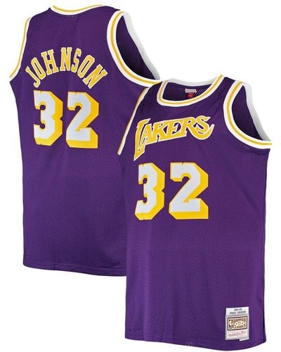 Mitchell & Ness Magic Johnson Los Angeles Lakers Big And Tall 1984-85 Hardwood Classics Swingman Jersey - Purple
