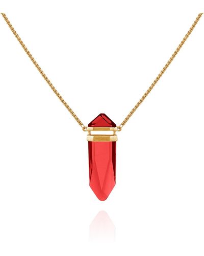 Vince Camuto Imitation Red Siam Epoxy Pendant Gold-tone Long Chain Statement Necklace