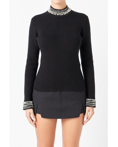 Endless Rose Pearl Trimmed Sweater - Black