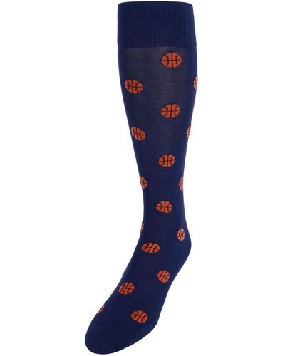 Trafalgar Three Point Shot Basketball Novelty Mercerized Cotton Mid-calf Socks - Blue