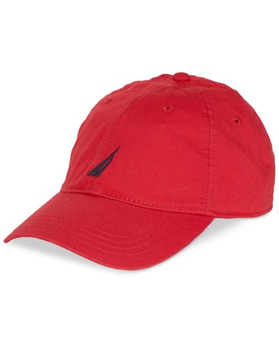 Nautica Classic Logo Adjustable Cotton Baseball Cap Hat - Red