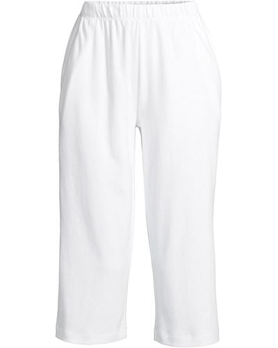 Lands' End Plus Size Sport Knit High Rise Elastic Waist Pull On Capri Pants - White
