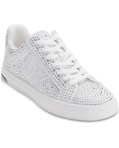 DKNY Abeni Rhinestone Low Top Sneakers - White