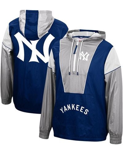 Mitchell & Ness New York Yankees Highlight Reel Windbreaker Half-zip Hoodie Jacket - Blue