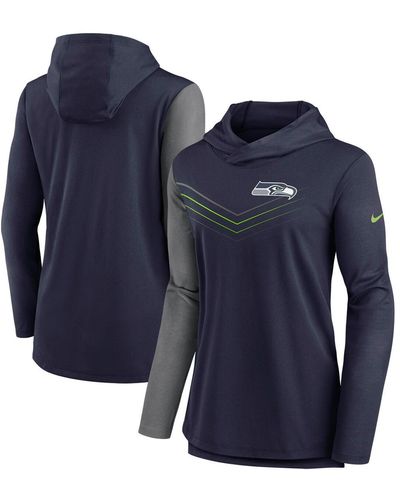 Nike College Navy And Heathered Charcoal Seattle Seahawks Chevron Hoodie Performance Long Sleeve T-shirt - Blue