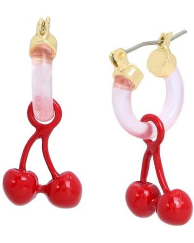 Betsey Johnson Faux Stone Cherry Charm huggie Earrings - Red