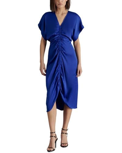 Steve Madden Aimee V-neck Shirred-front Dress - Blue