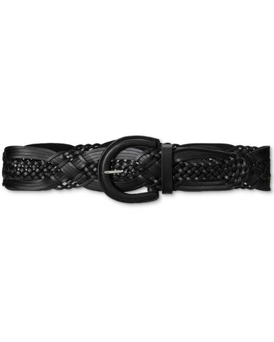 Lauren by Ralph Lauren Braided O-ring Buckle Leather Belt - Black