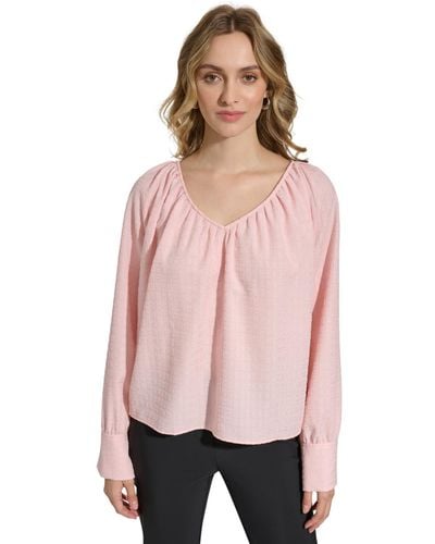 Calvin Klein V-neck Long-sleeve Blouse - Pink