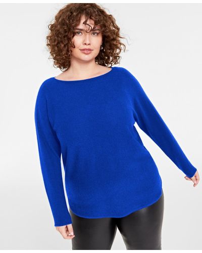 Charter Club Plus Size 100% Cashmere Shirttail Sweater - Blue